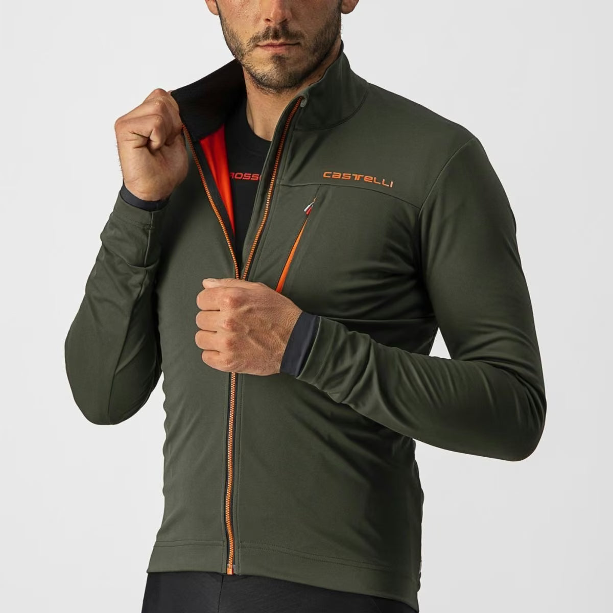 Castelli Go Jacket Men's Military Green/Fiery Red