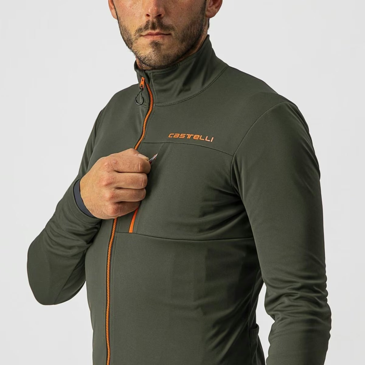 Castelli Go Jacket Men's Military Green/Fiery Red